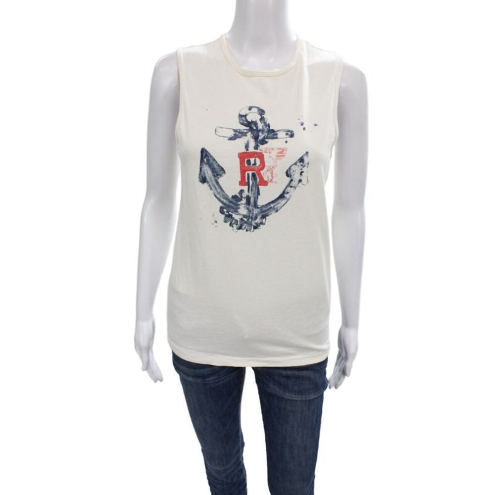 Ralph Lauren Blue Label Women Sleeveless Ivory Cotton Tank Size L